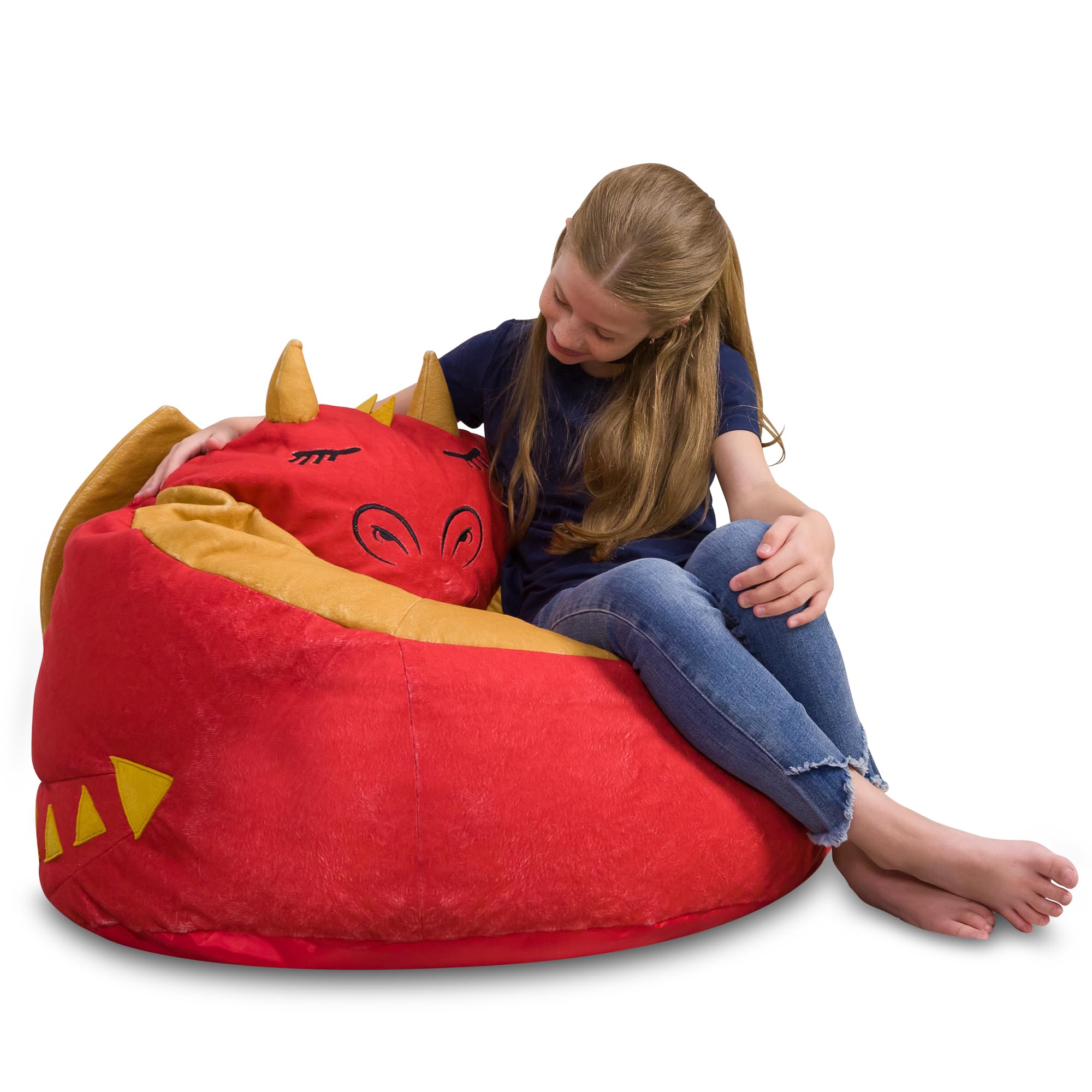 Posh Creations Cute Soft And Comfy Bean Bag Chair For Kids, Large, Animal - Red Dragon